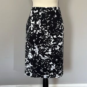 Talbots black and white floral midi length skirt size 12
